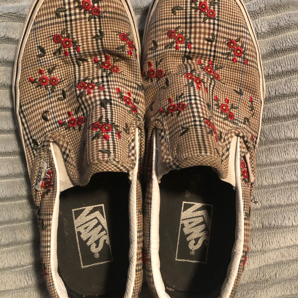 Vans Brown Floral Checkered Slip-Ons